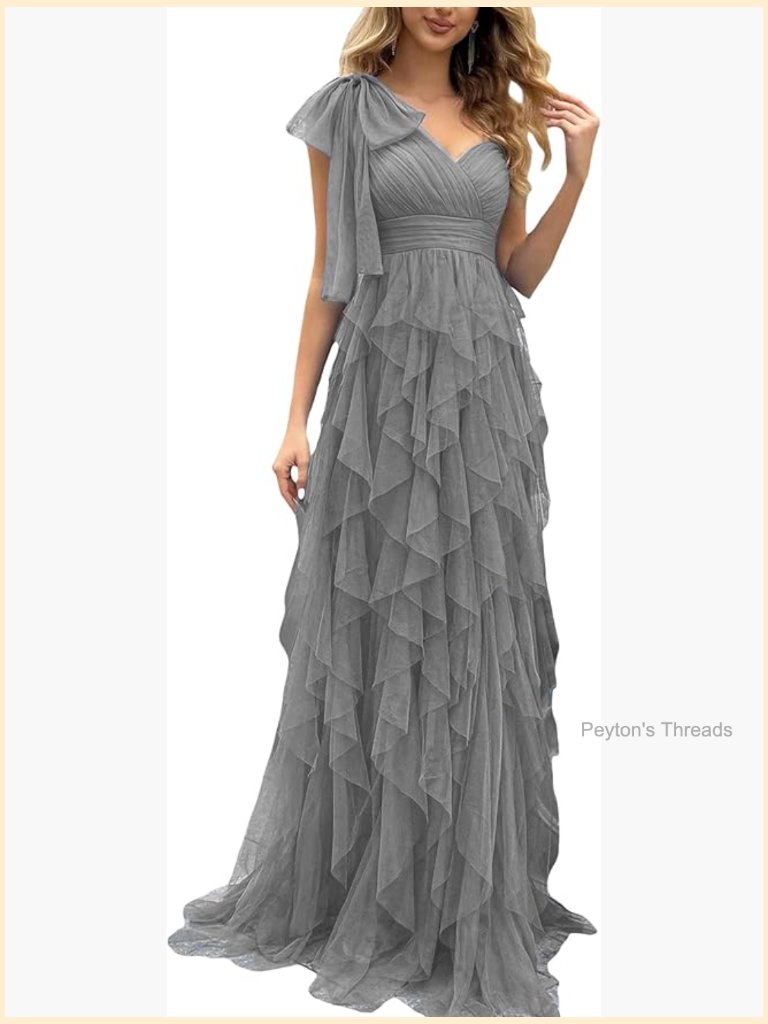 One Shoulder Tulle Prom Dress With Slit Evening Gown